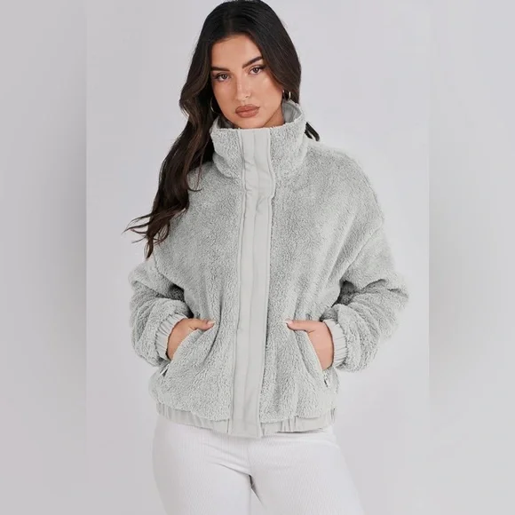 Cozy Light Gray Teddy Jacket for Women - Picture 4 of 6